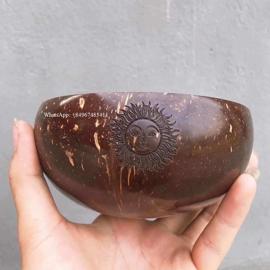 Engraved Natural Coconut Bowls with Sun Logo