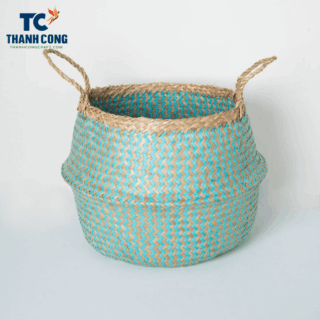 Blue ZigZag Pattern Belly Basket, Blue Belly Basket
