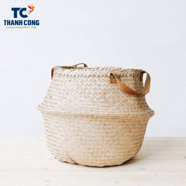 Natural belly basket with leather handles