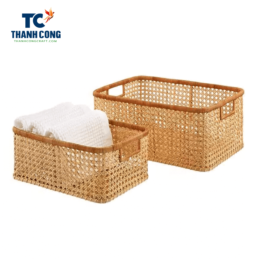 Storage Baskets for Shelves Large Rectangular Basket with Leather Handles