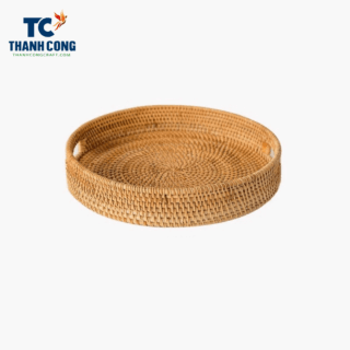 round rattan tray with handles