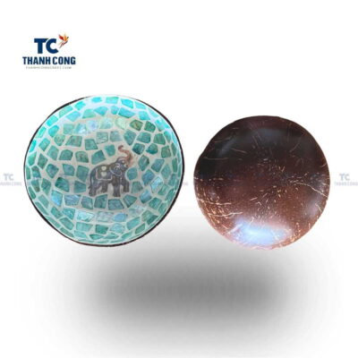 Coconut bowl with elephant shape mosaic