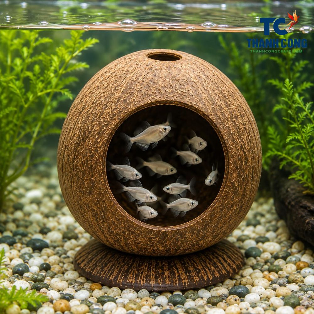 Half coconut shell aquarium cave with wide entrance
