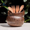 coconut bowl and spoon, coconut bowls wholesale, Coconut bowl set with wooden coconut spoon and fork, coconut shell bowls wholesale