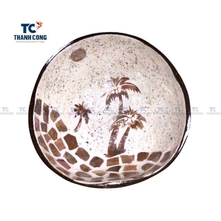 Coconut Bowl with Coconut Tree Inlaid, coconut shell bowls wholesale