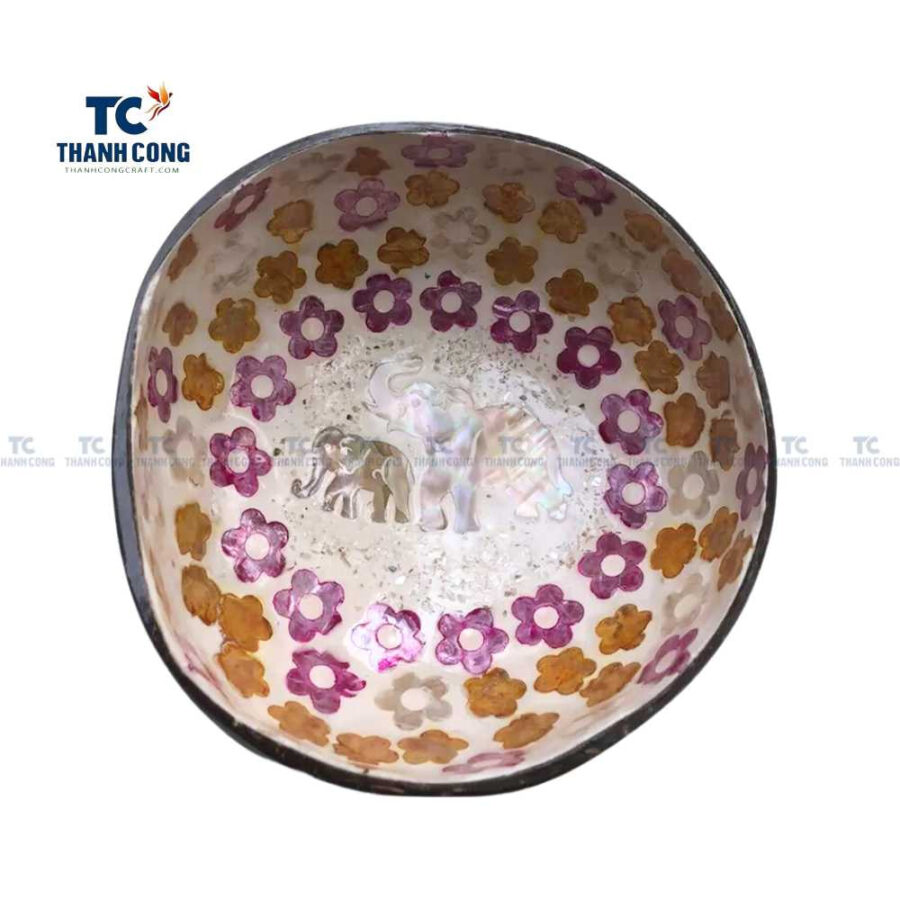 Coconut Bowl with Elephant Shape Inlaid, coconut shell bowls wholesale