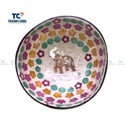 Coconut Bowl with Elephant Shape Inlaid, coconut shell bowls wholesale