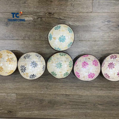 Coconut Bowls With Flower Shape Inlaid