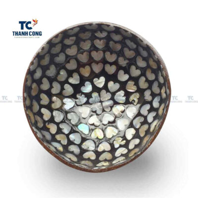 Coconut bowl with heart shape mosaic