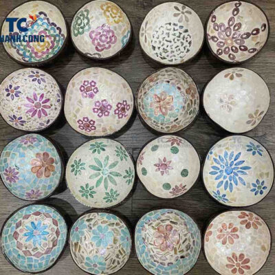 Coconut bowls wholesale with flower shape mosaic