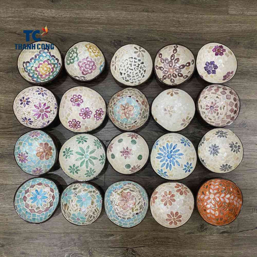 Coconut bowl whole sale with flower shape mosaic