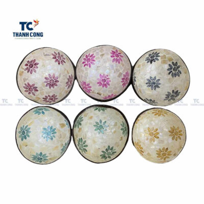 Coconut bowls with flower shape mother of pearl inlaid