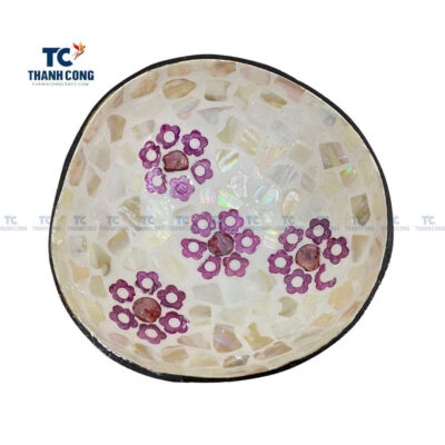 Flower Shape Mother of Pearl Inlaid Coconut Bowl, coconut shell bowls wholesale