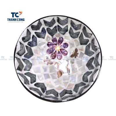 Mother of Pearl Coconut Bowl with Butterflies Shape Inlaid, coconut shell bowls wholesale