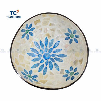Mother of Pearl Coconut Bowl with Flower Shape Inlaid, coconut shell bowls wholesale