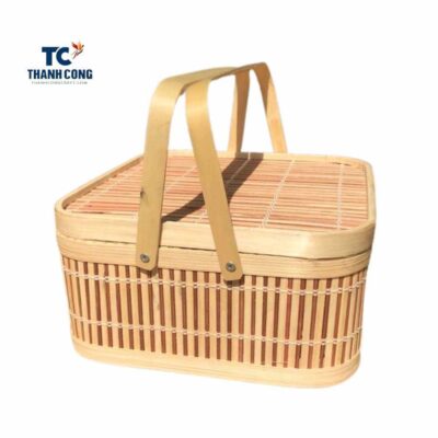 Bamboo Fruit Basket with Lid and Handle for Picnic