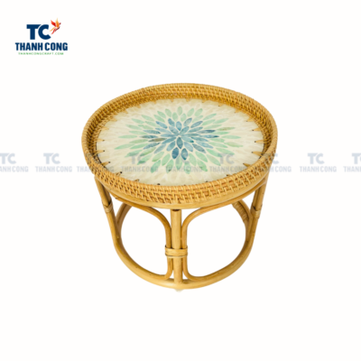 Mother of Pearl Round Rattan Coffee Table