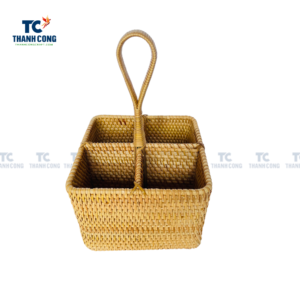 4 Compartment Rattan Cutlery and Wine Basket