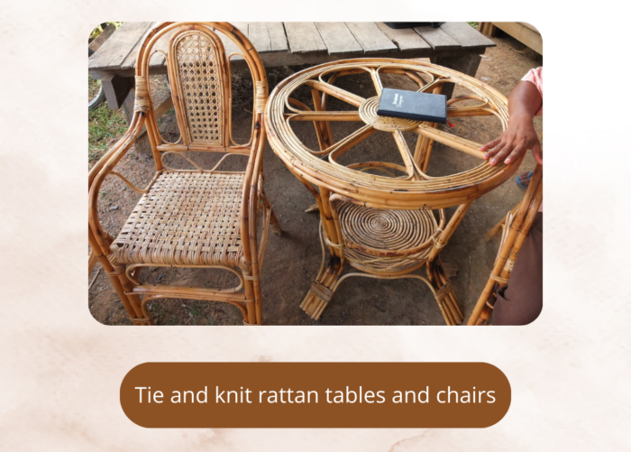 Tie and knit rattan tables and chairs