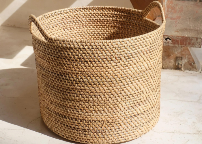 Rattan baskets add a touch of natural and rustic charm to any interior