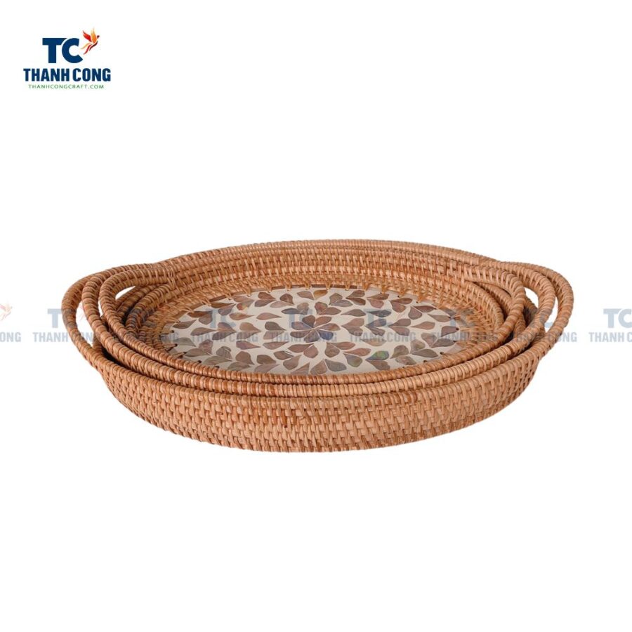 Mother Of Pearl Rattan Oval Tray (TCKIT-23154)