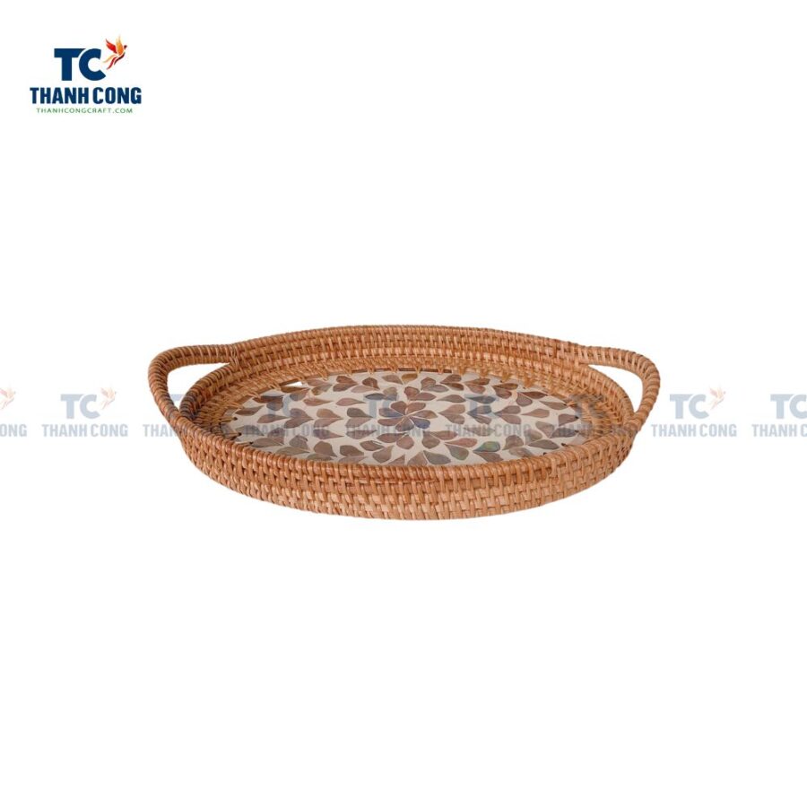 Mother Of Pearl Rattan Oval Tray (TCKIT-23154)