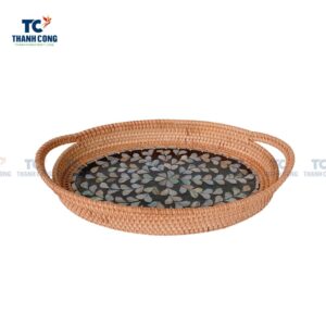 Mother Of Pearl Rattan Oval Tray (TCKIT-23156)