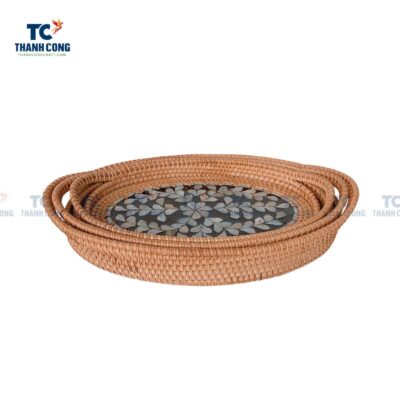 Mother Of Pearl Rattan Oval Tray (TCKIT-23156)