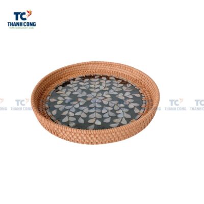 Rattan Tray with Mother of Pearl Inlay Base
