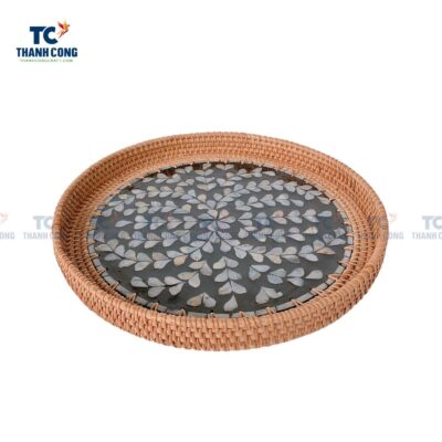 Rattan Tray with Mother of Pearl Inlay Base