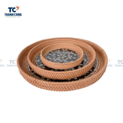 Rattan Tray with Mother of Pearl Inlay Base