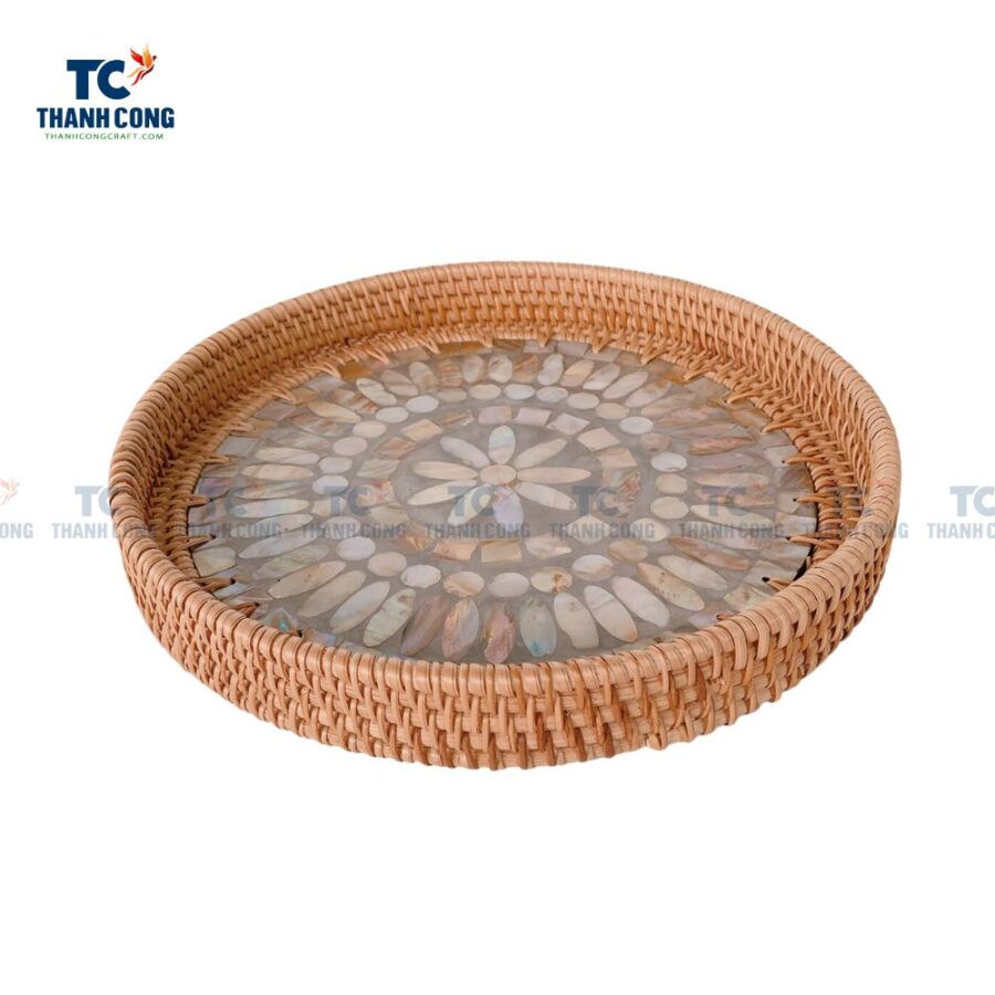 Mother Of Pearl Rattan Tray (TCKIT-23151)