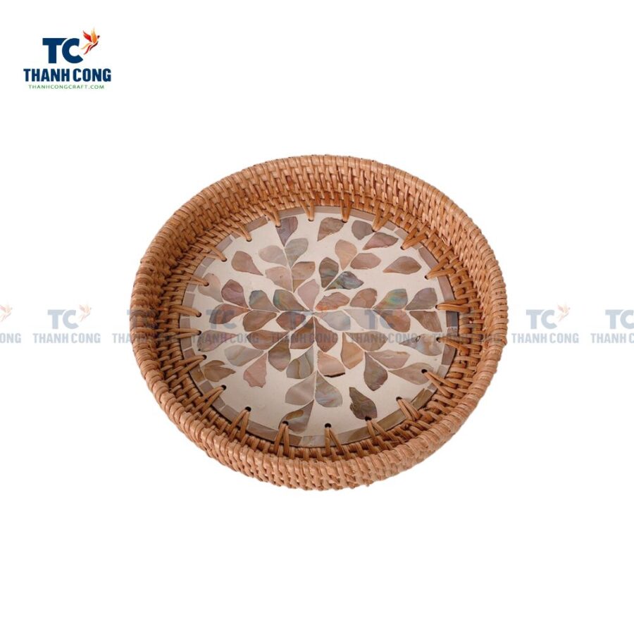Mother Of Pearl Rattan Tray (TCKIT-23152)