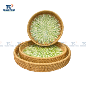 Green Mother of Pearl Rattan Tray (TCKIT-23159)