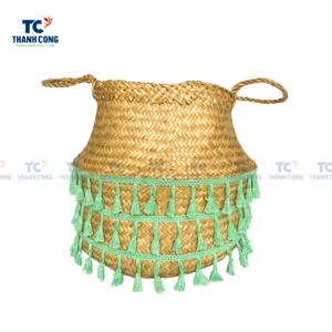 Green Tassel Woven Seagrass Belly Basket (TCSB-23115)