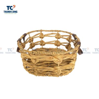 Water Hyacinth Basket With Leather Handles (TCSB-23102)