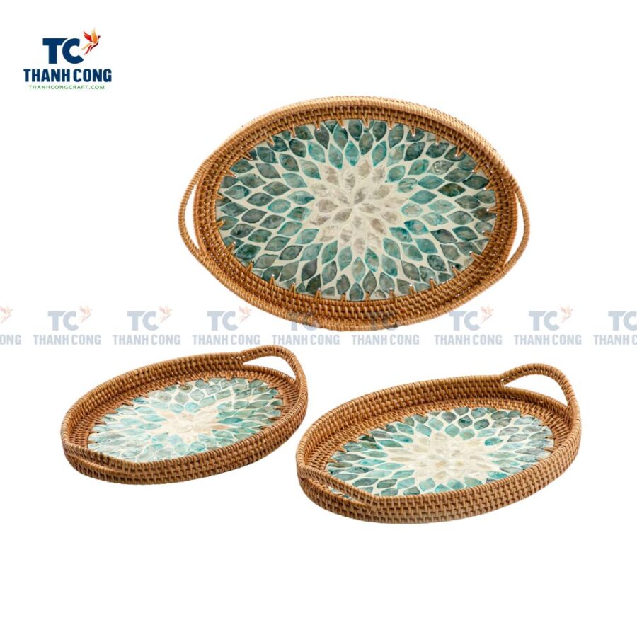 Mother Of Pearl Rattan Oval Tray (TCKIT-23207)