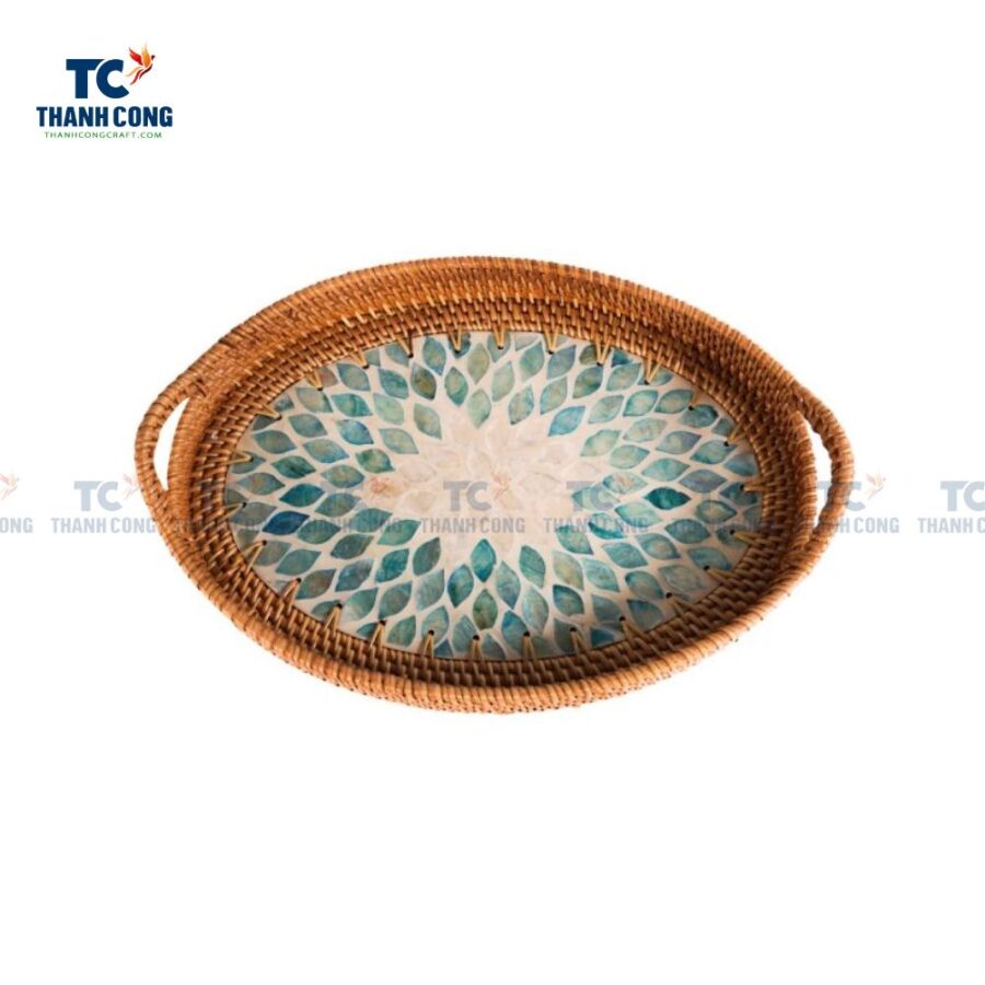 Mother Of Pearl Rattan Oval Tray (TCKIT-23207)