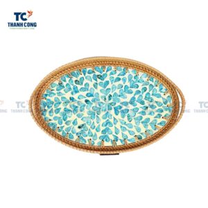 Mother Of Pearl Rattan Oval Tray (TCKIT-23208)