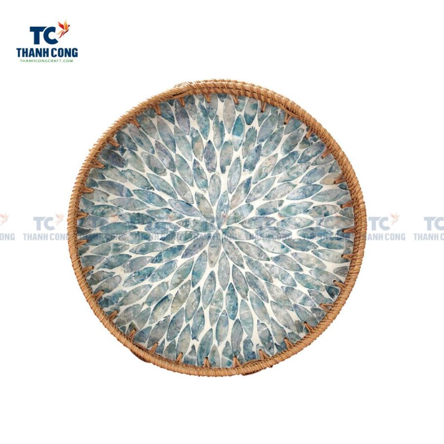Mother Of Pearl Rattan Tray (TCKIT-23190)