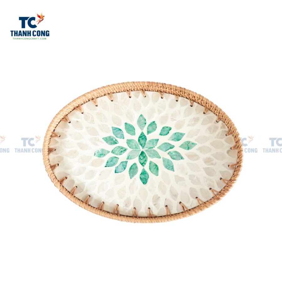 Rattan Mother Of Pearl Serving Tray (TCKIT-23189)