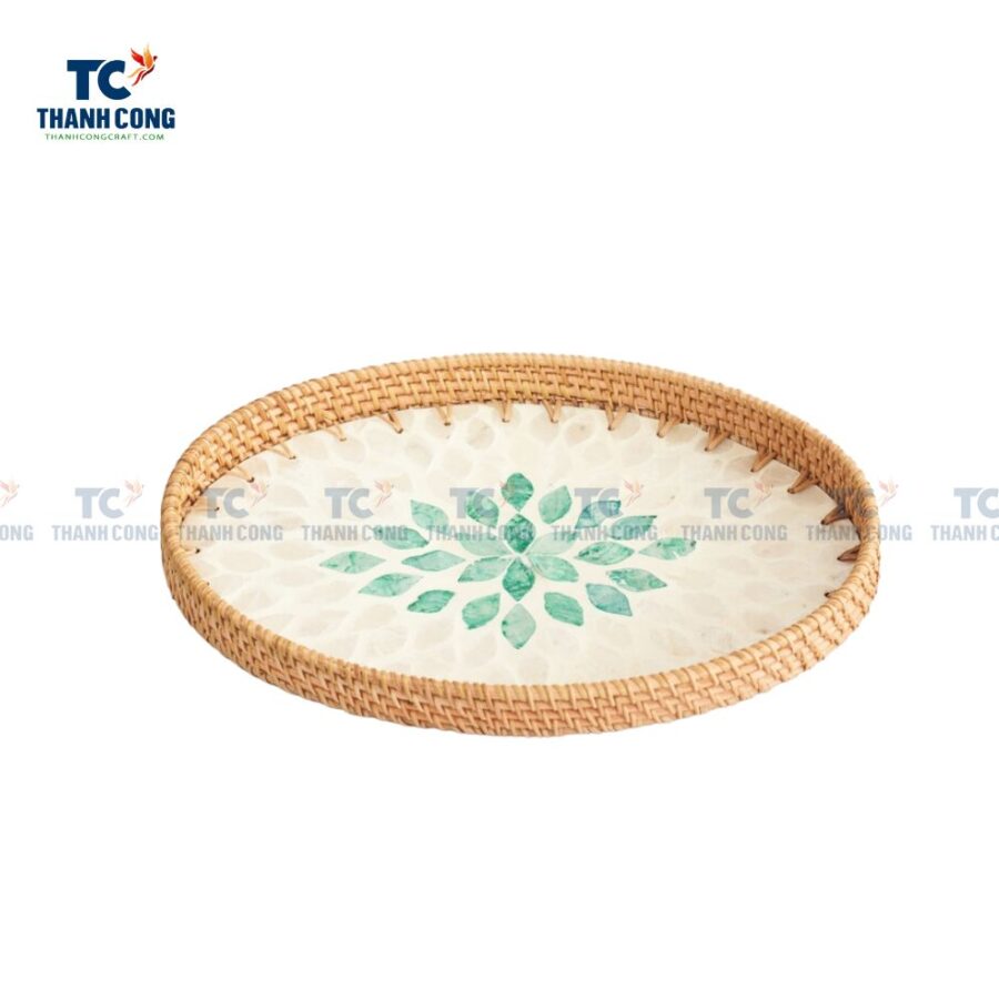 Rattan Mother Of Pearl Serving Tray (TCKIT-23189)