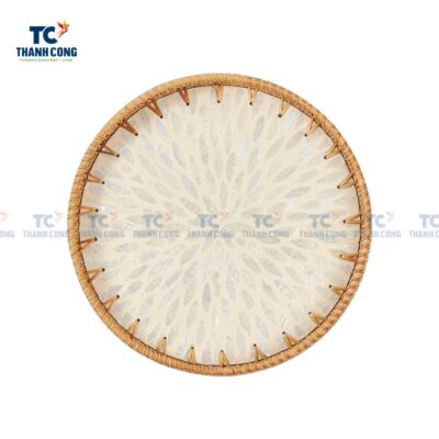 Round Mother Of Pearl Rattan Tray (TCKIT-23202)