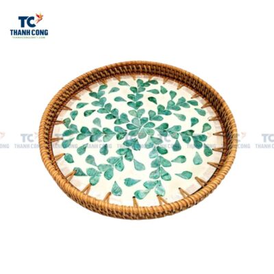 Round Mother Of Pearl Rattan Tray (TCKIT-23204)