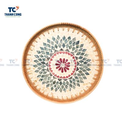 Round Rattan Serving Tray With Mother Of Pear (TCKIT-23200)