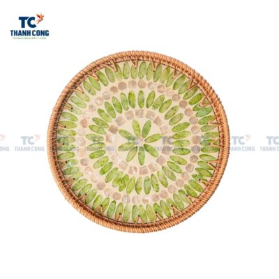 Round Rattan Tray With Mother Of Pearl Inlay (TCKIT-23203)