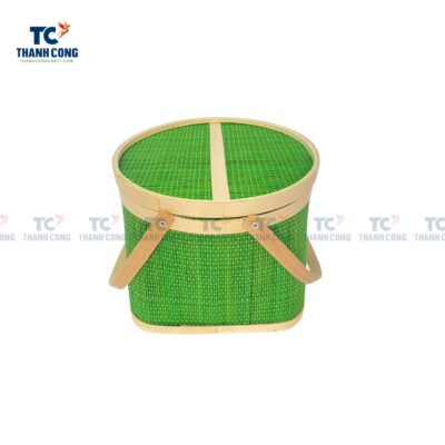 Green Bamboo Picnic Basket with Lid and Handle