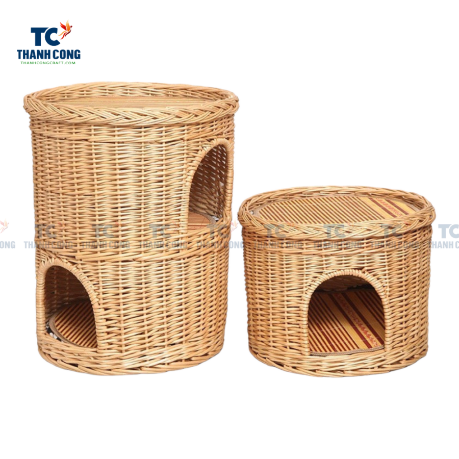 Two Tier Wicker Cat Bed Basket House