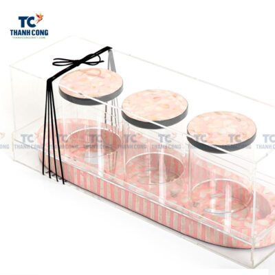 Set Of 3 Jars With Mother Of Pearl Tray And Acrylic Cover (TCKIT-24252)