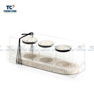 Set Of 3 Jars With Mother Of Pearl Tray And Acrylic Cover (TCKIT-24253)